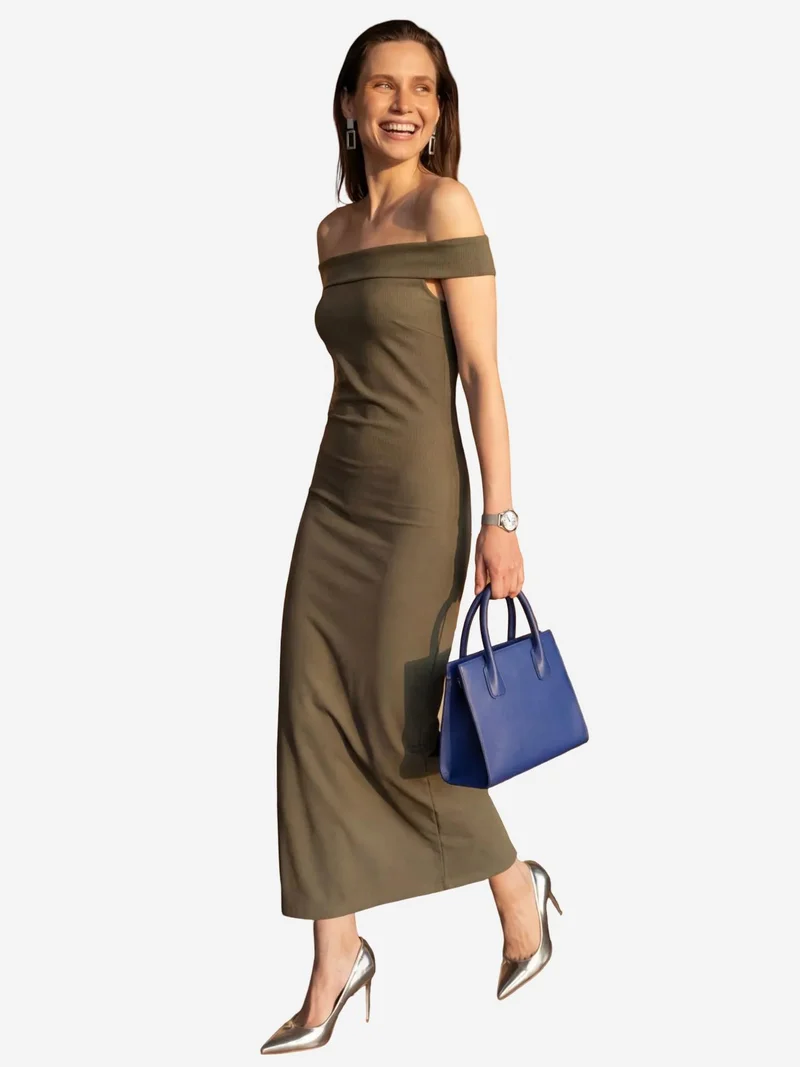 MY FASHION Off Shoulder Bodycon Maxi Dress with Slit